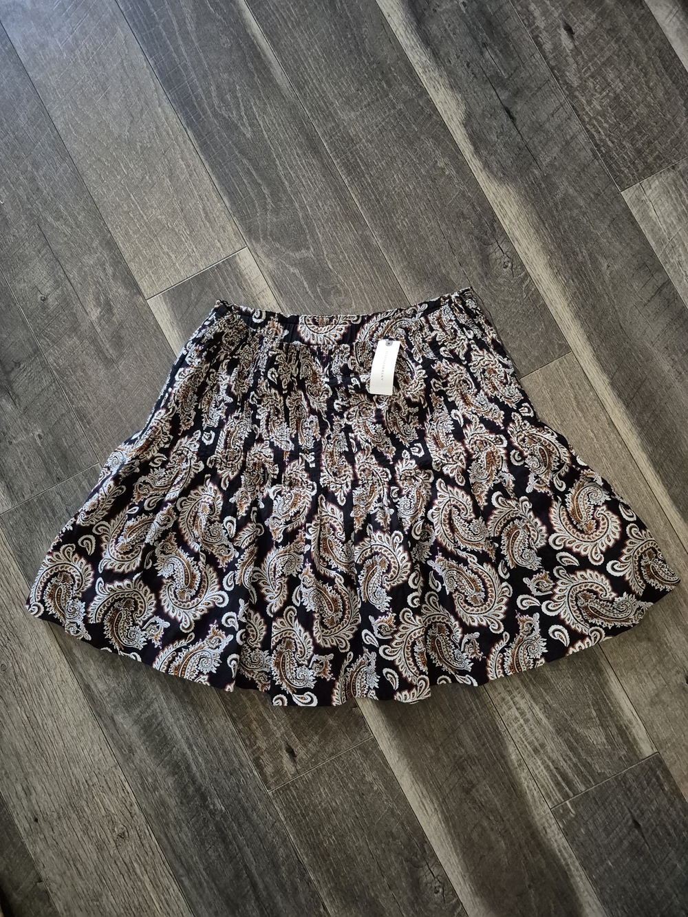 BNWT Anthropology Paisley Tiered Mini Skirt - Black, White & Brown, Size M